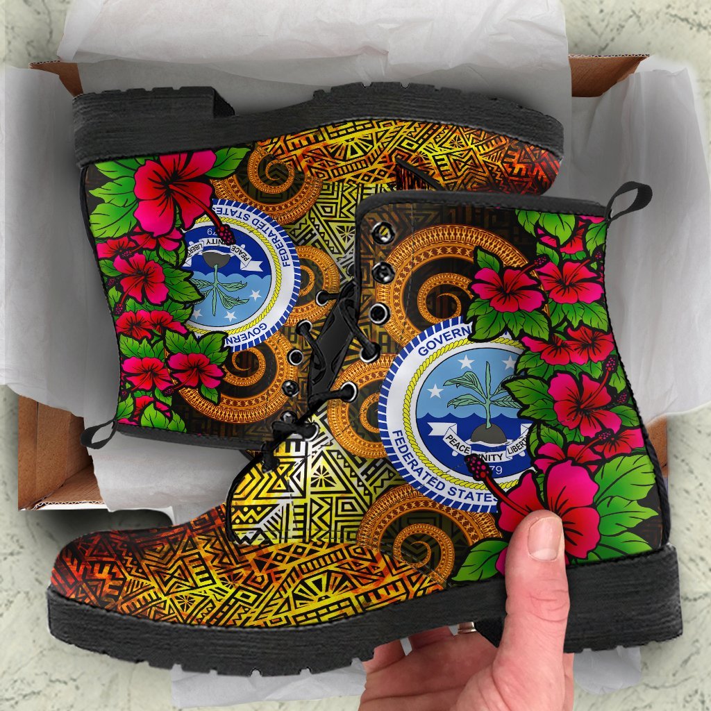 Federated States Of Micronesia Leather Boots - Hibiscus Vintage Orange - Polynesian Pride