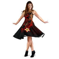 Tahiti Polynesian Midi Dress - Plumeria Flowers And Waves - Polynesian Pride
