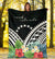 Cook Islands Premium Blanket - Cook Islands Coat of Arms & Polynesian Tropical Flowers White - Polynesian Pride