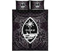 Guam Polynesian Quilt Bed Set - White Hibiscus Coat Of Arms - Polynesian Pride