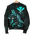 Hawaii Polynesian Men's Bomber Jacket - Turtle With Blooming Hibiscus Turquoise - Polynesian Pride