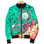 Hawaii Polynesian Men's Bomber Jacket - Hawaii Seal With Turtle Plumeria (Turquoise) - Polynesian Pride