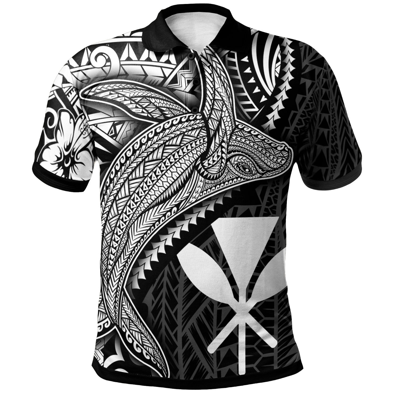 Hawaii Kanaka Maoli Polo Shirt Humpback Whale and Coat of Arms White Unisex White - Polynesian Pride