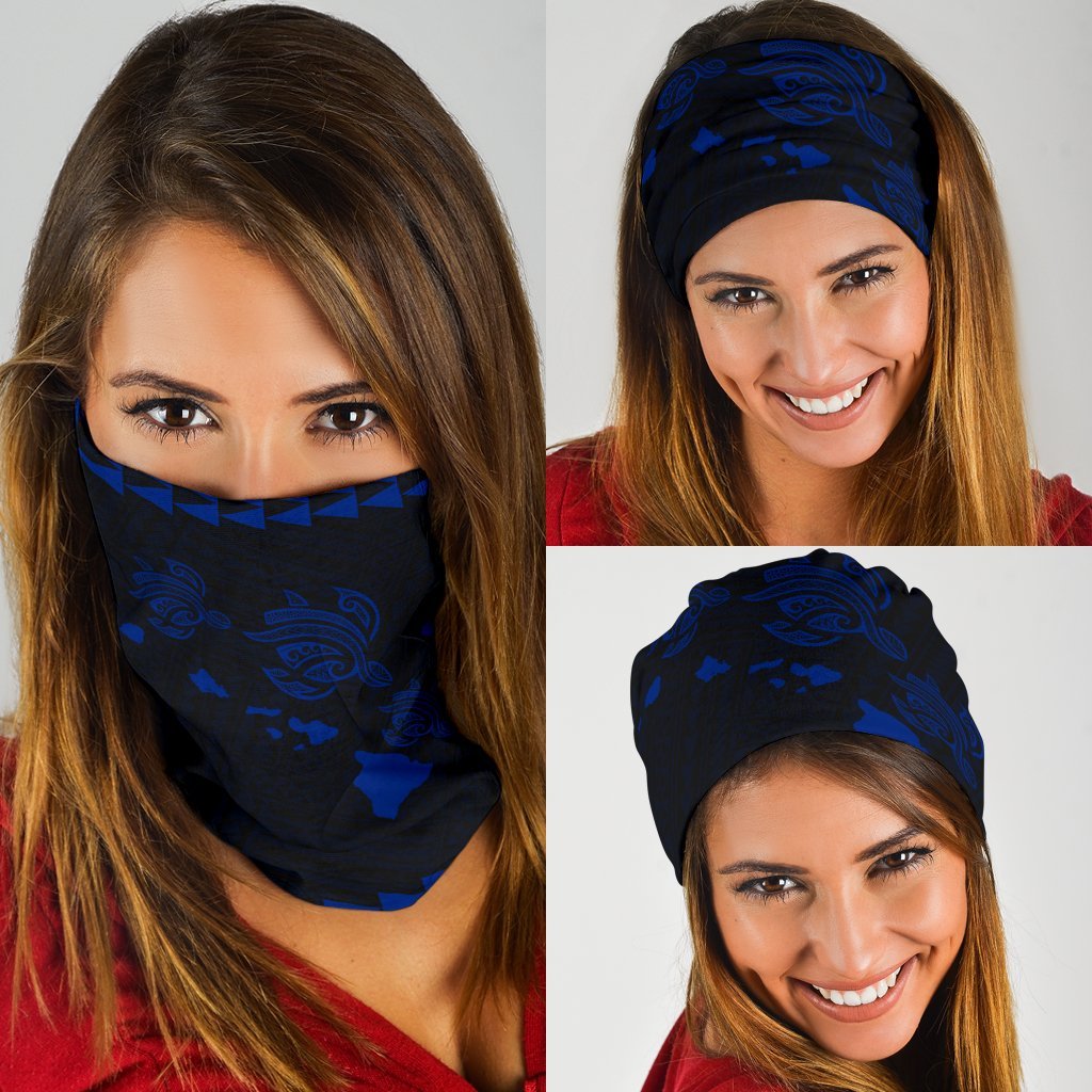 Hawaii Kakau Polynesian Three Turtles Map Bandana 3 - Pack - Blue Blue One Size - Polynesian Pride