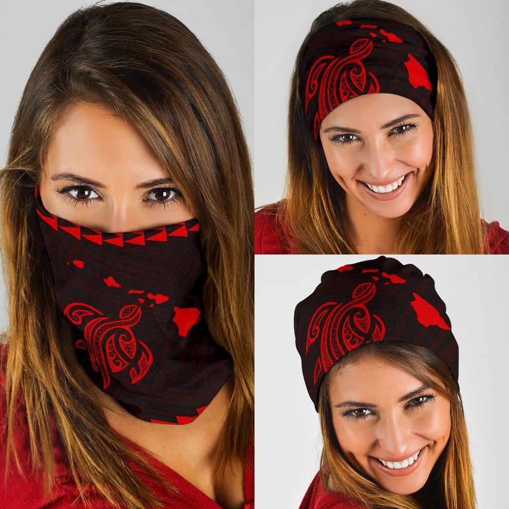 Hawaii Kakau Polynesian Turtle Map Bandana 3 - Pack - Red Red One Size - Polynesian Pride