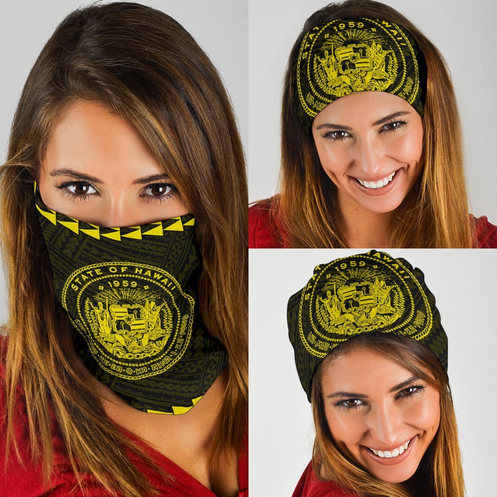 Hawaii Kakau Polynesian Coat Of Arms Bandana 3 - Pack - Yellow Yellow One Size - Polynesian Pride