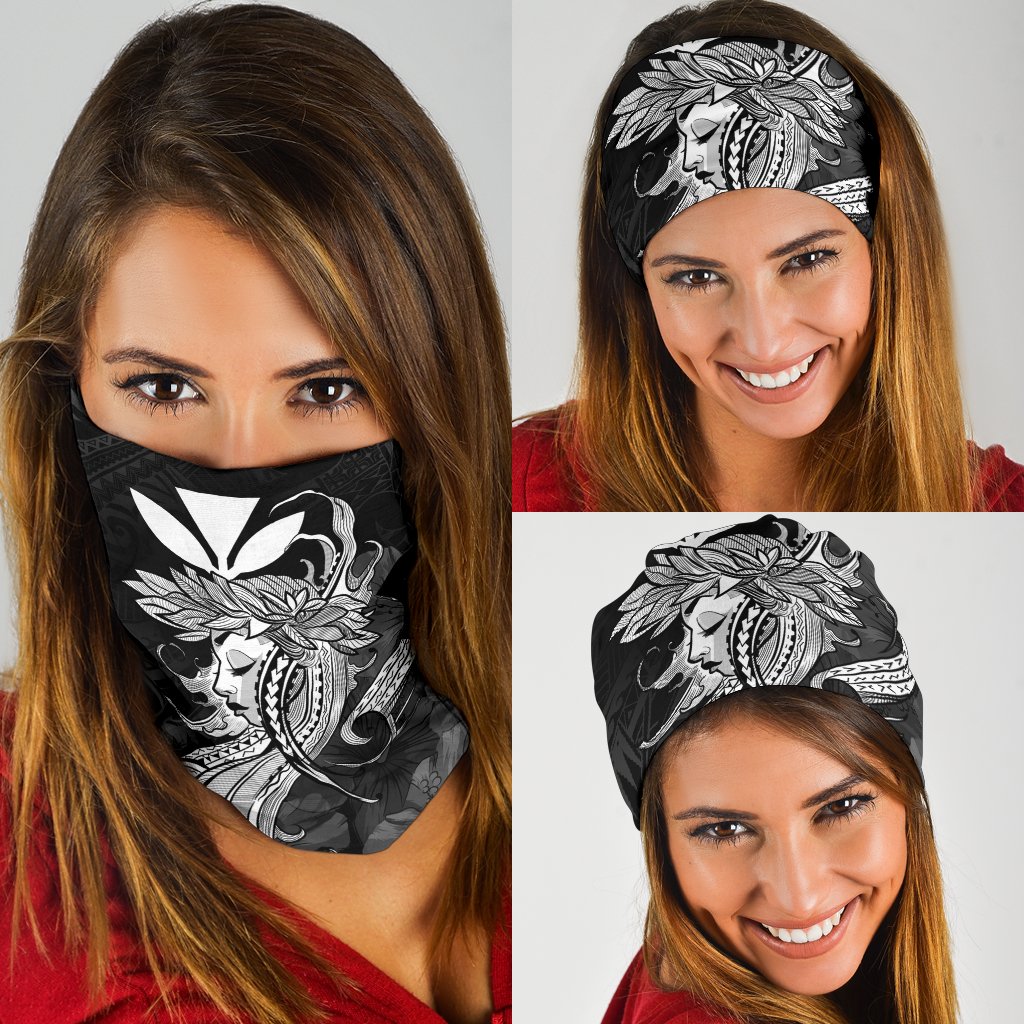 Hawaii Hula Girl Kanaka Hibiscus Polynesian Bandana 3 - Pack - Unique Style Whte Black One Size - Polynesian Pride