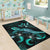 Kosrae Polynesian Area Rugs - Turtle With Blooming Hibiscus Turquoise - Polynesian Pride