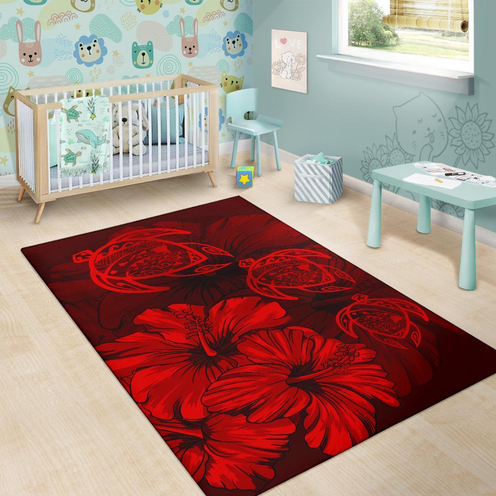 Hawaiian Map Hibiscus Flowers Vintage Polynesian Rug AH - Polynesian Pride