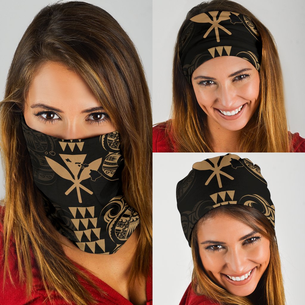 Hawaii Kanaka Kakau Polynesia Bandana 3 - Pack - Gold One Size Black - Polynesian Pride