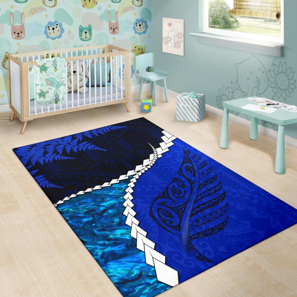 Paua Shell Maori Silver Fern New Zealand Area Rug Cobalt - Polynesian Pride