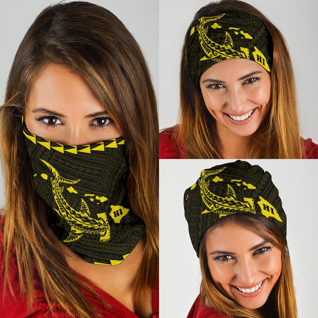 Hawaii Kakau Polynesian Hammerhead Shark Bandana 3 - Pack - Yellow Yellow One Size - Polynesian Pride