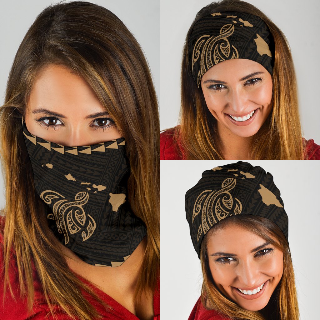 Hawaii Kakau Polynesian Turtle Map Bandana 3 - Pack - Gold Gold One Size - Polynesian Pride