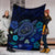 Hawaiian Blue Ocean Honu And Flowers Premium Blanket - Polynesian Pride