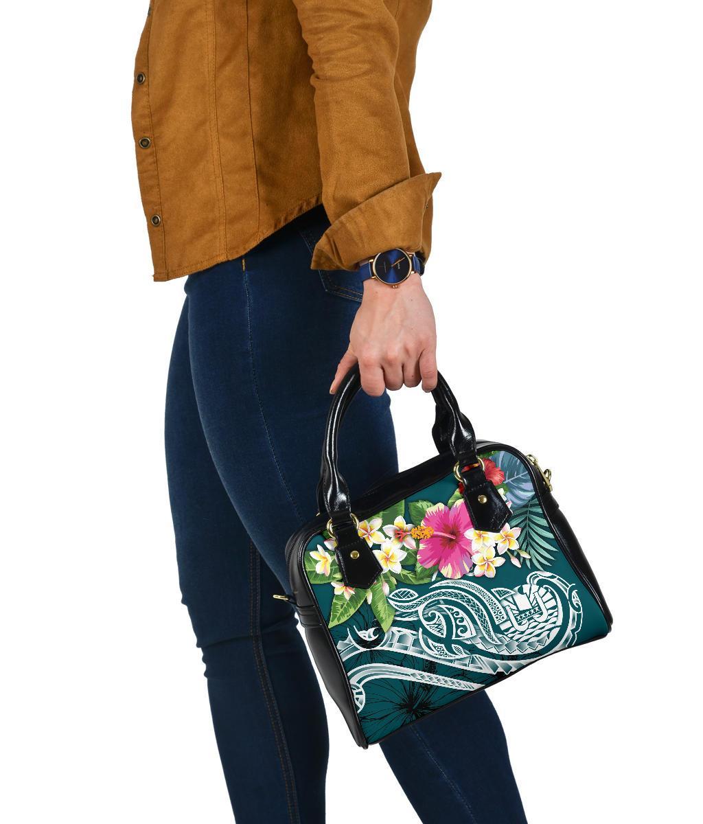 Tahiti Polynesian Shoulder Handbag - Summer Plumeria (Turquoise) - Polynesian Pride