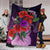 Polynesian Premium Blanket - Purple Hibiscus Turtle Flowing - Polynesian Pride