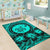 Hawaii Map Honu Hibiscus Polynesian Area Rug Turquoise AH - Polynesian Pride