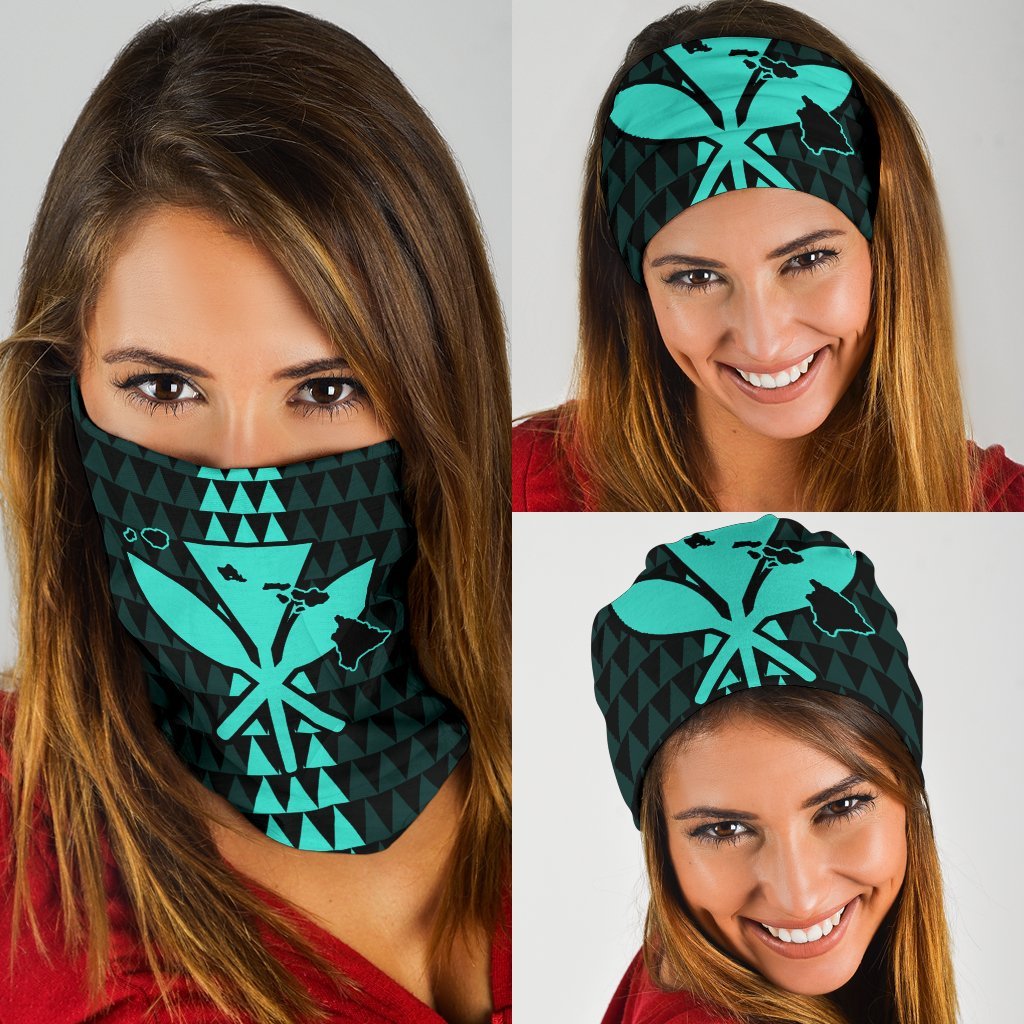 Hawaii Kanaka Map Kakau Bandana 3 - Pack - Turquoise One Size Turquosie - Polynesian Pride