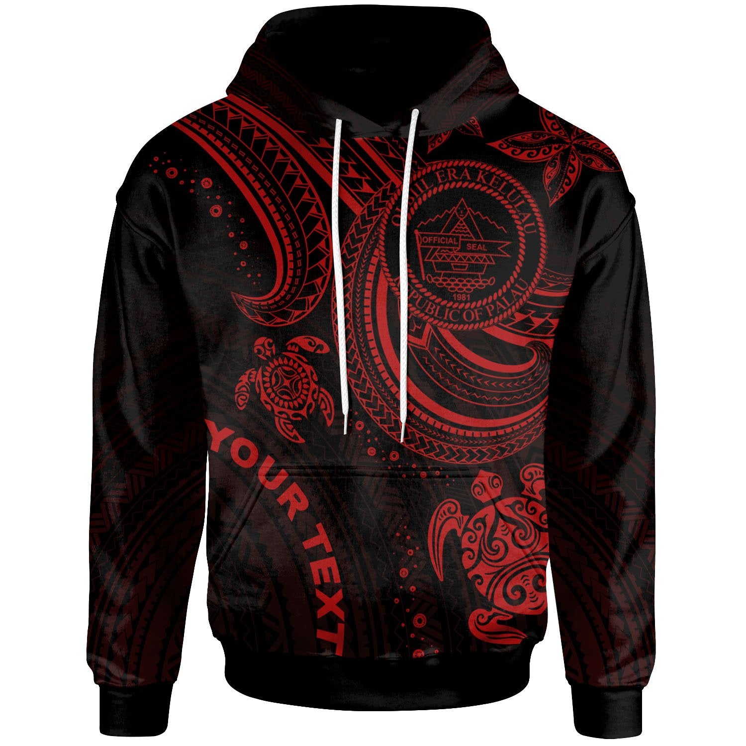 Palau Custom Hoodie Red Turtle Red - Polynesian Pride