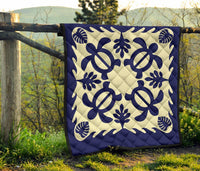 Hawaiian Turtle Kalo Pattern Premium Quilt - Blue - Argu Style - AH - Polynesian Pride