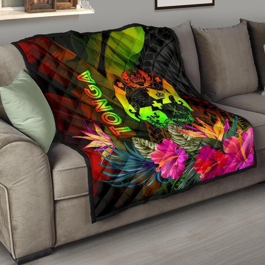 Tonga Polynesian Premium Quilt - Hibiscus and Banana Leaves - Polynesian Pride