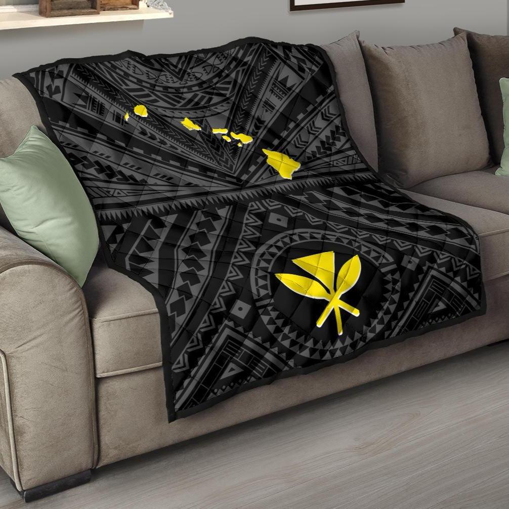 Hawaii Premium Quilt - Hawaii Kanaka Maoli And Map ( Black) Black - Polynesian Pride