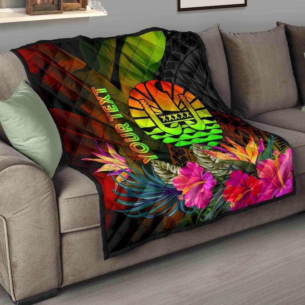 Tahiti Polynesian Personalised Premium Quilt - Hibiscus and Banana Leaves - Polynesian Pride