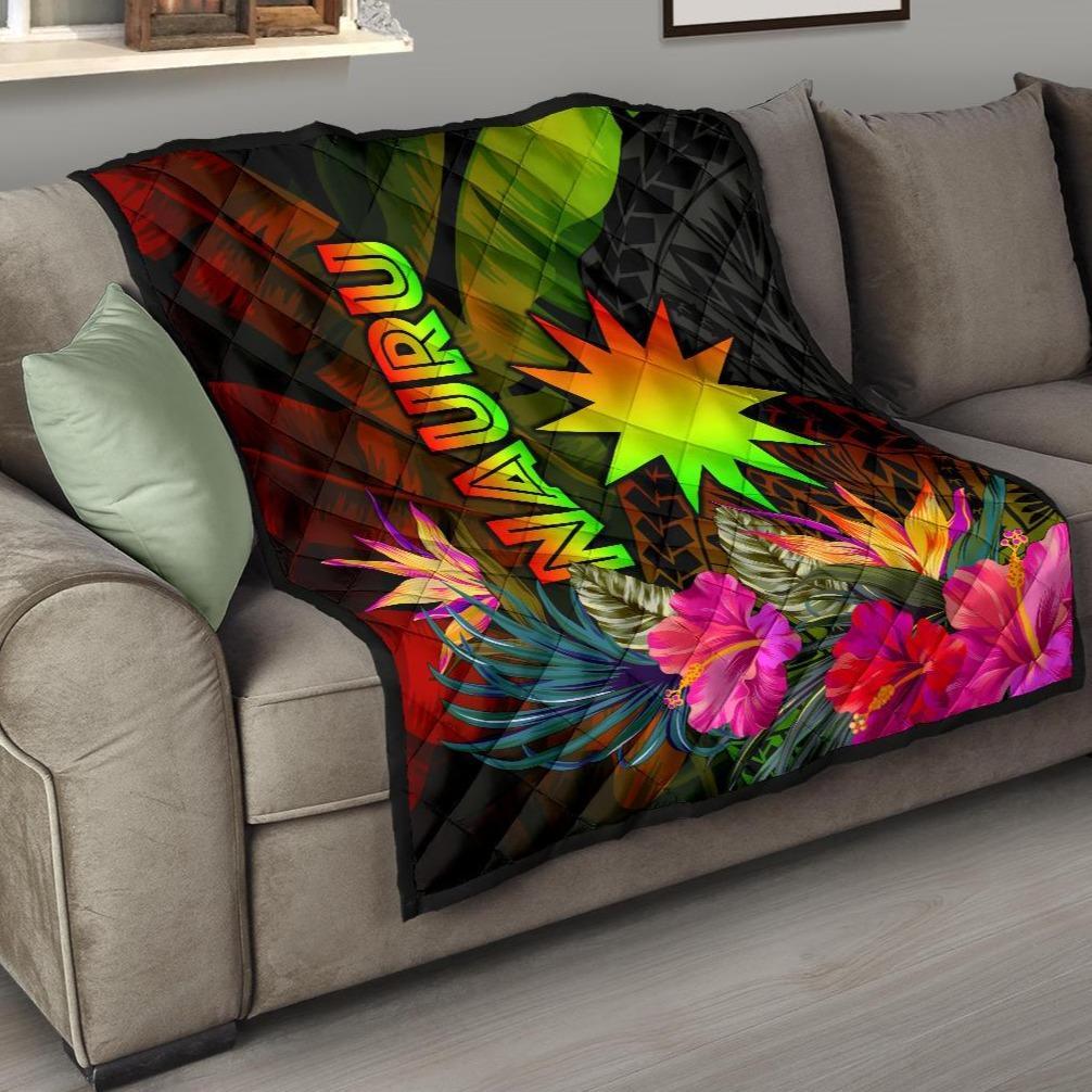 Nauru Polynesian Premium Quilt - Hibiscus and Banana Leaves - Polynesian Pride