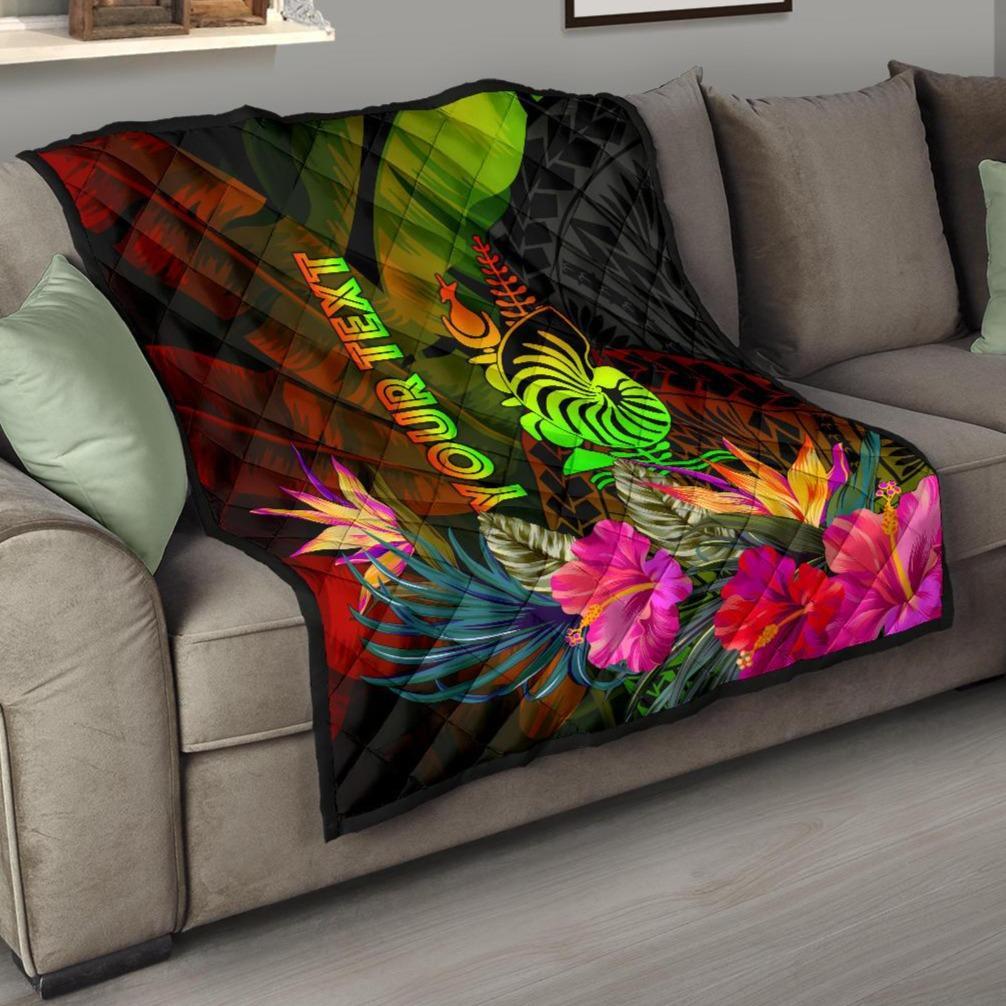 New Caledonia Polynesian Personalised Premium Quilt - Hibiscus and Banana Leaves - Polynesian Pride