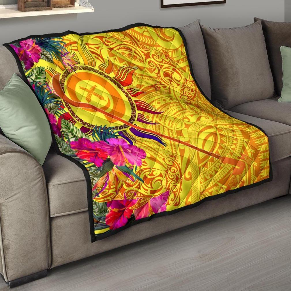 Polynesian Quilts - Vanuatu Symbols With Hibiscus Yellow - Polynesian Pride