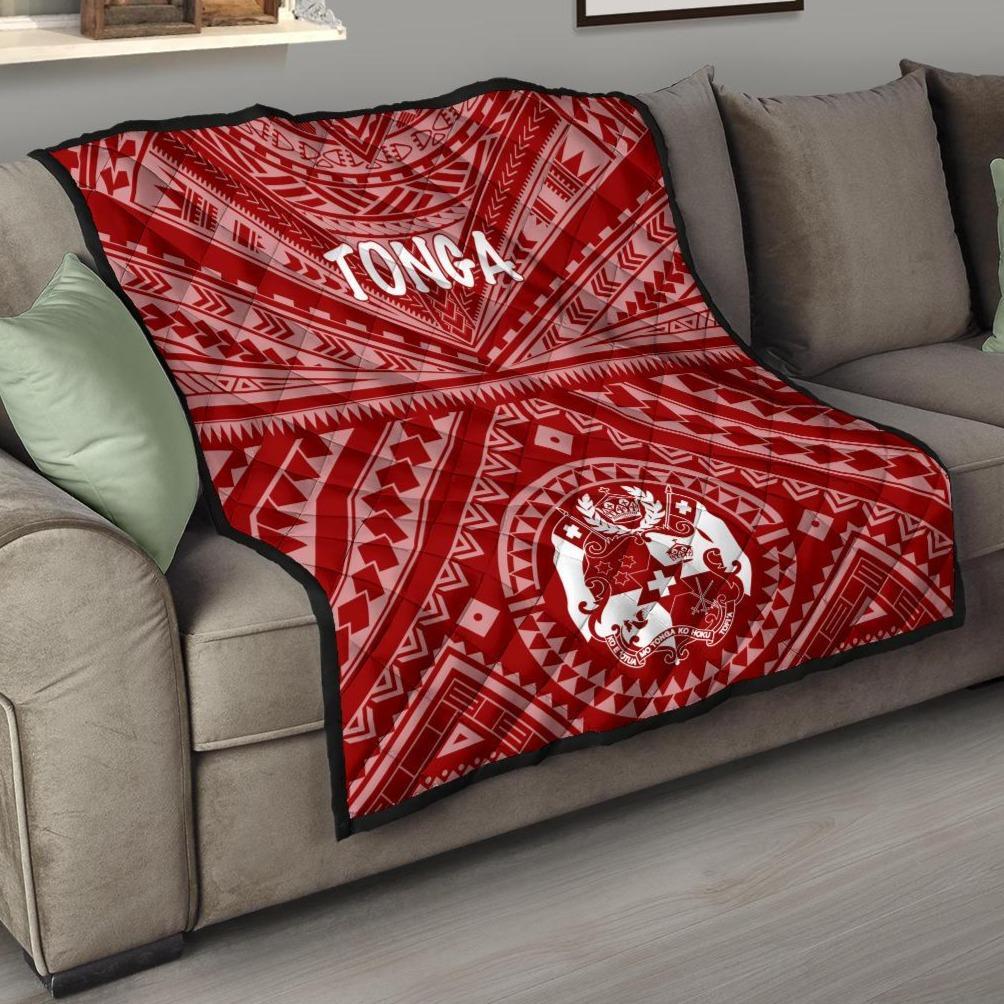 Tonga Premium Quilt - Tonga Seal With Polynesian Tattoo Style (Red) Red - Polynesian Pride