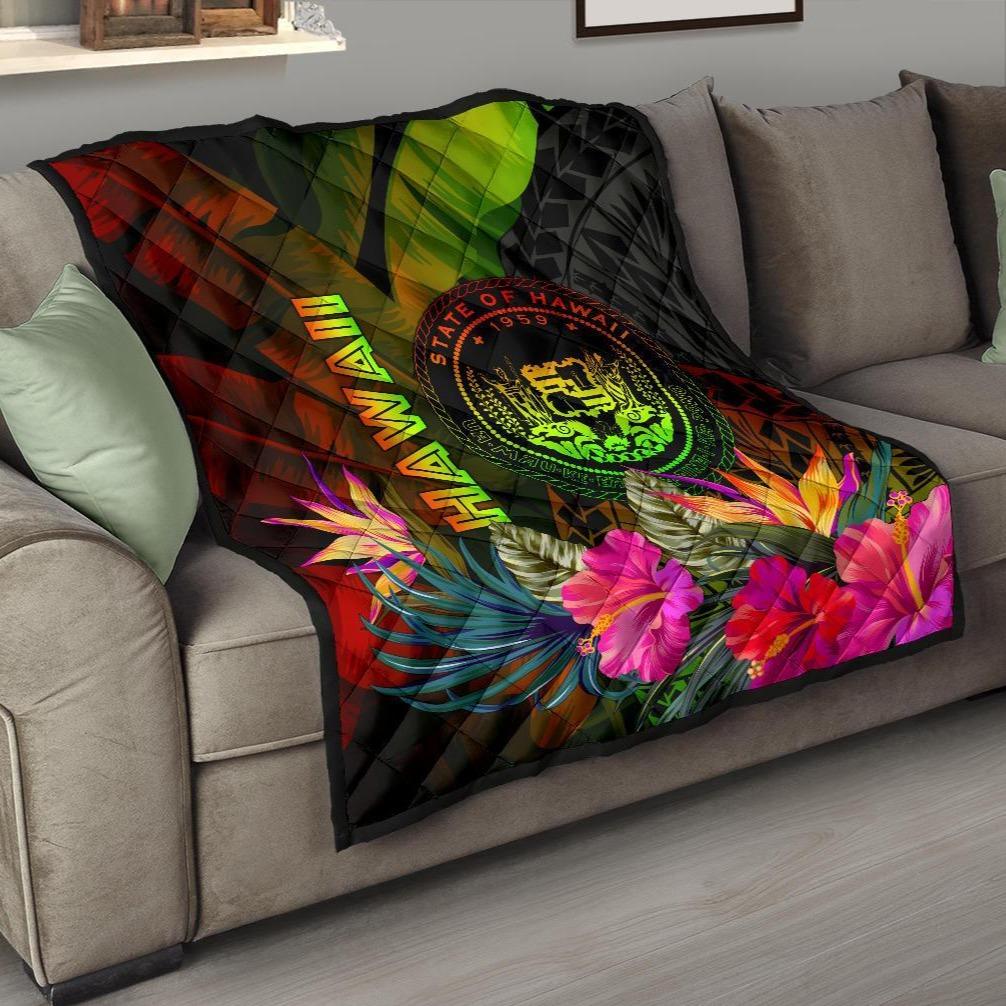 Polynesian Hawaii Polynesian Premium Quilt - Hibiscus and Banana Leaves - Polynesian Pride