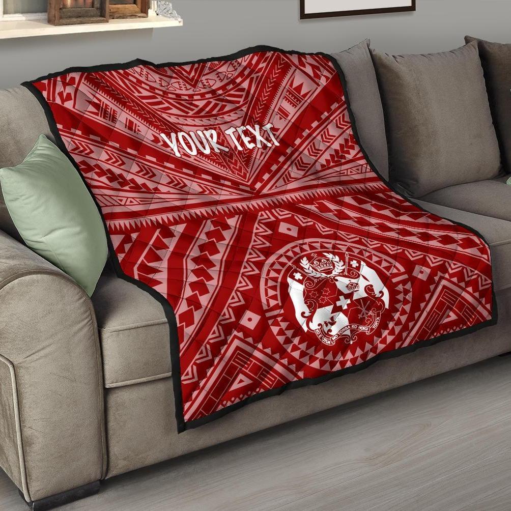 Tonga Personalised Premium Quilt - Tonga Seal With Polynesian Tattoo Style (Red) Red - Polynesian Pride