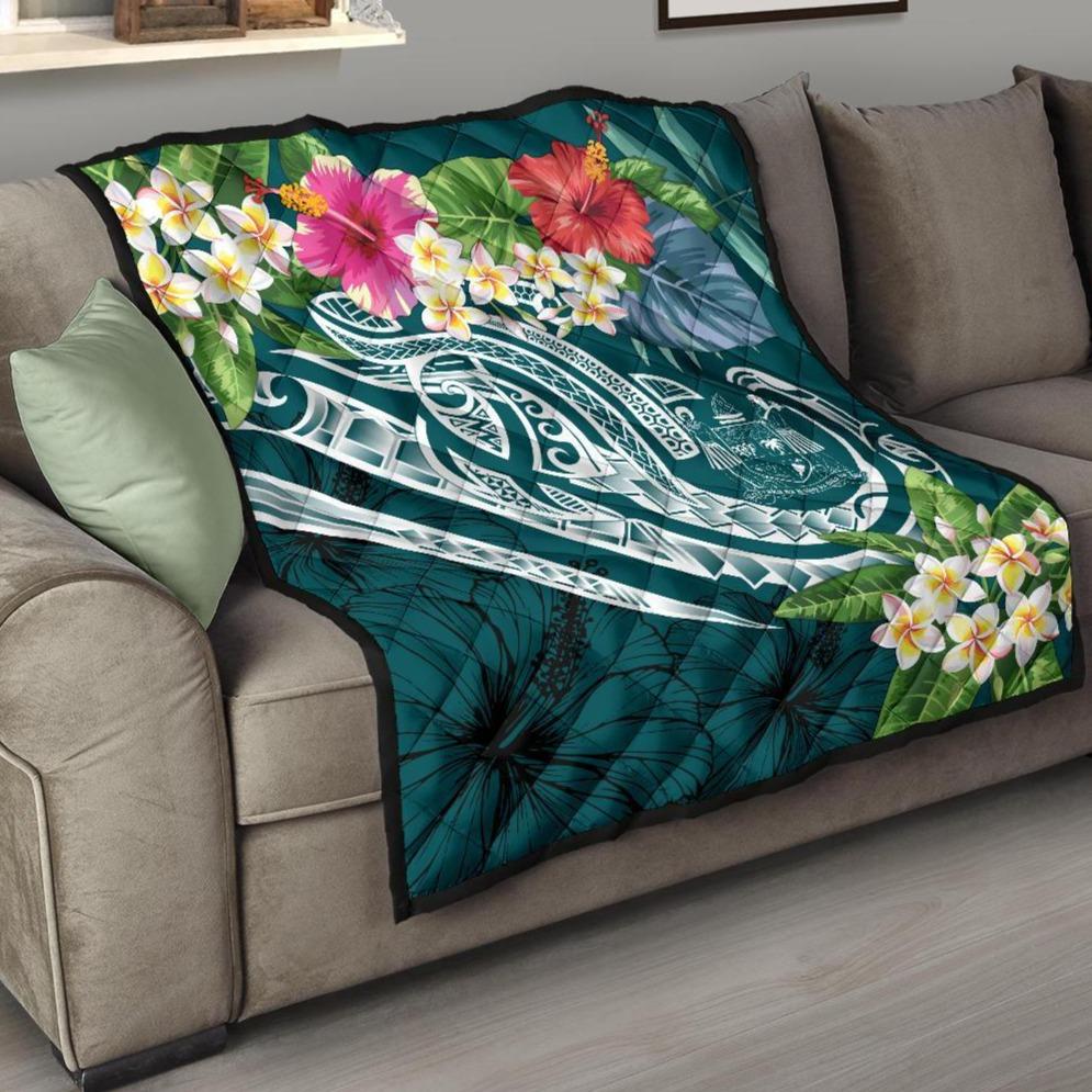 Fiji Polynesian Premium Quilt - Summer Plumeria (Turquoise) Turquoise - Polynesian Pride