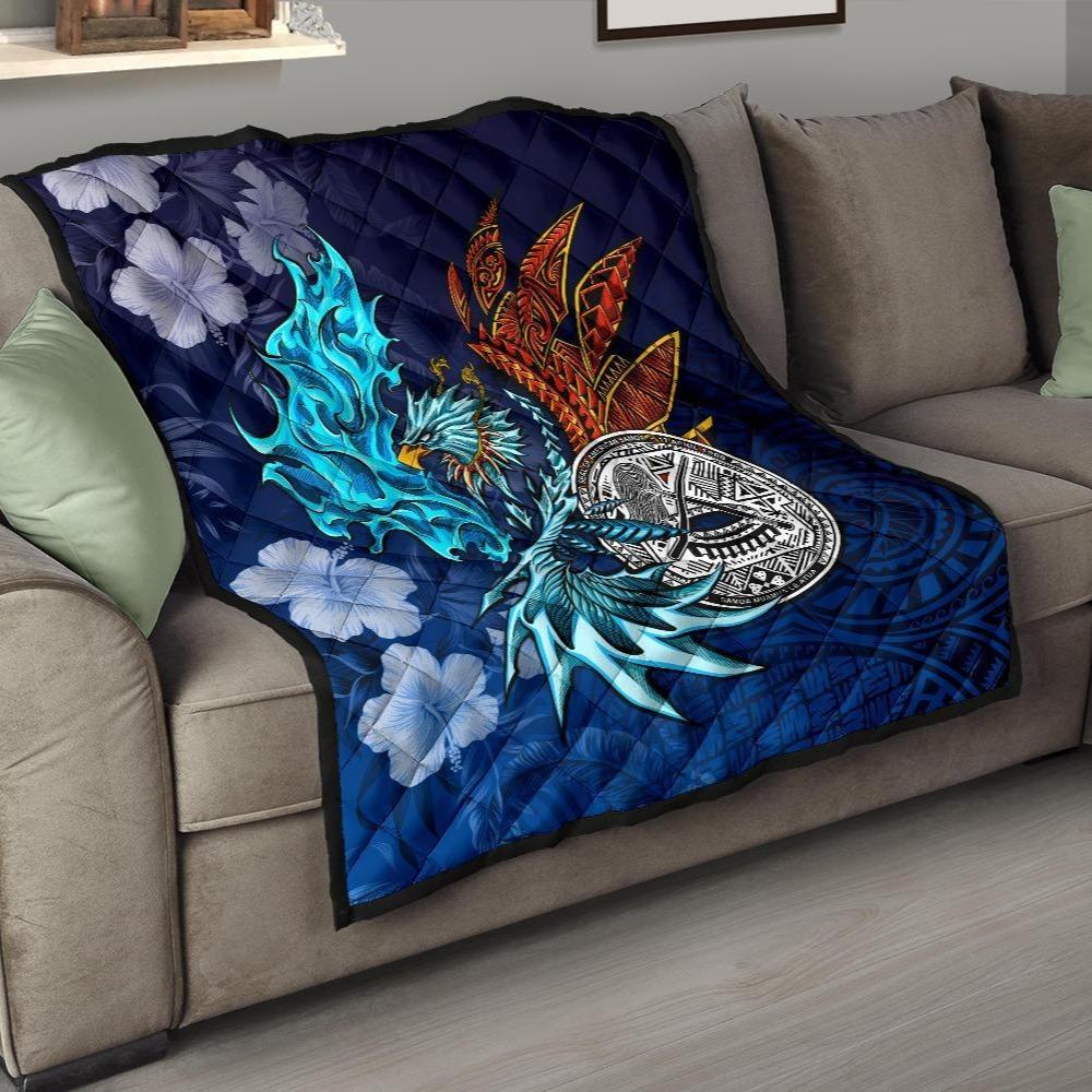 American Samoa Polynesian Premium Quilt - Blue Polynesian Eagle Blue - Polynesian Pride