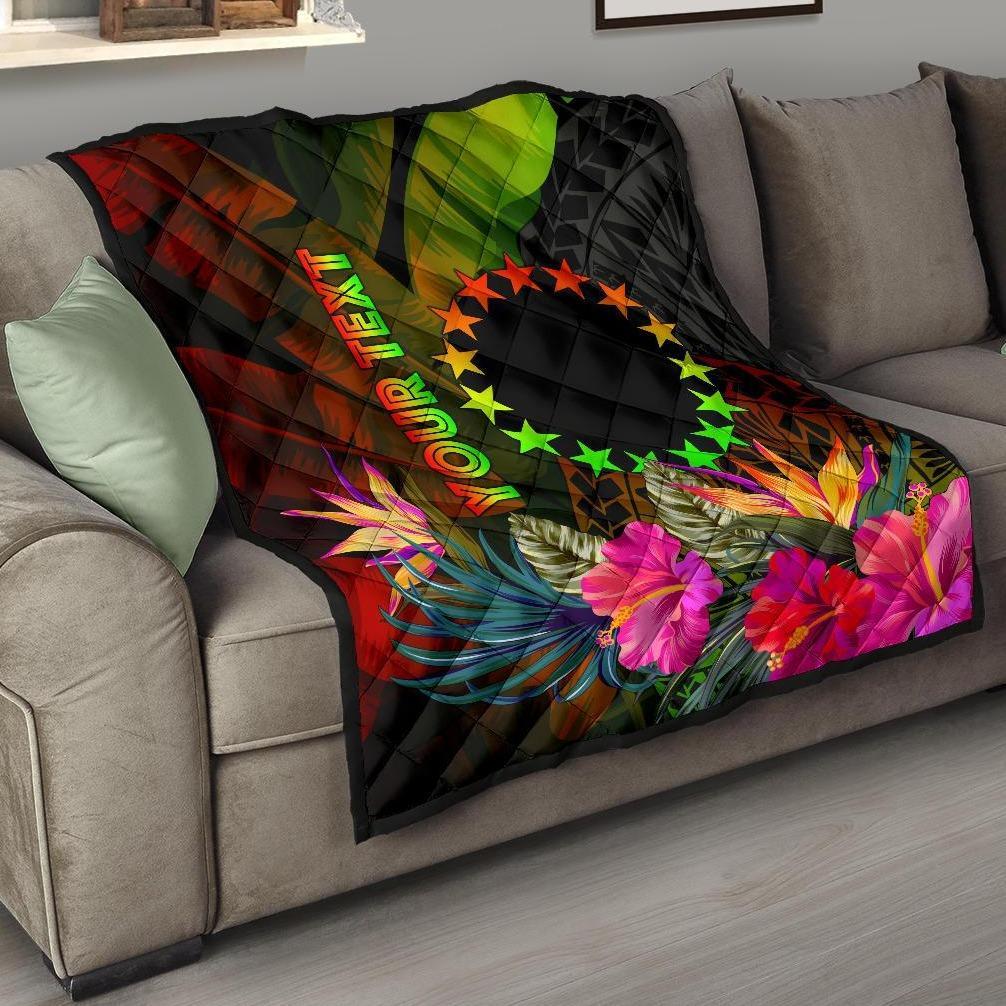 Cook Islands Polynesian Personalised Premium Quilt - Hibiscus and Banana Leaves - Polynesian Pride