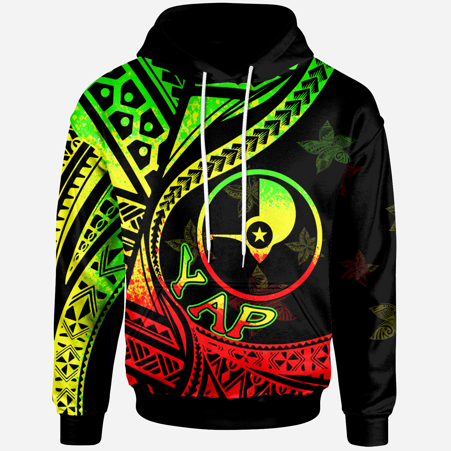 Yap Hoodie Plumeria Flowers Reggae Version Unisex Black - Polynesian Pride