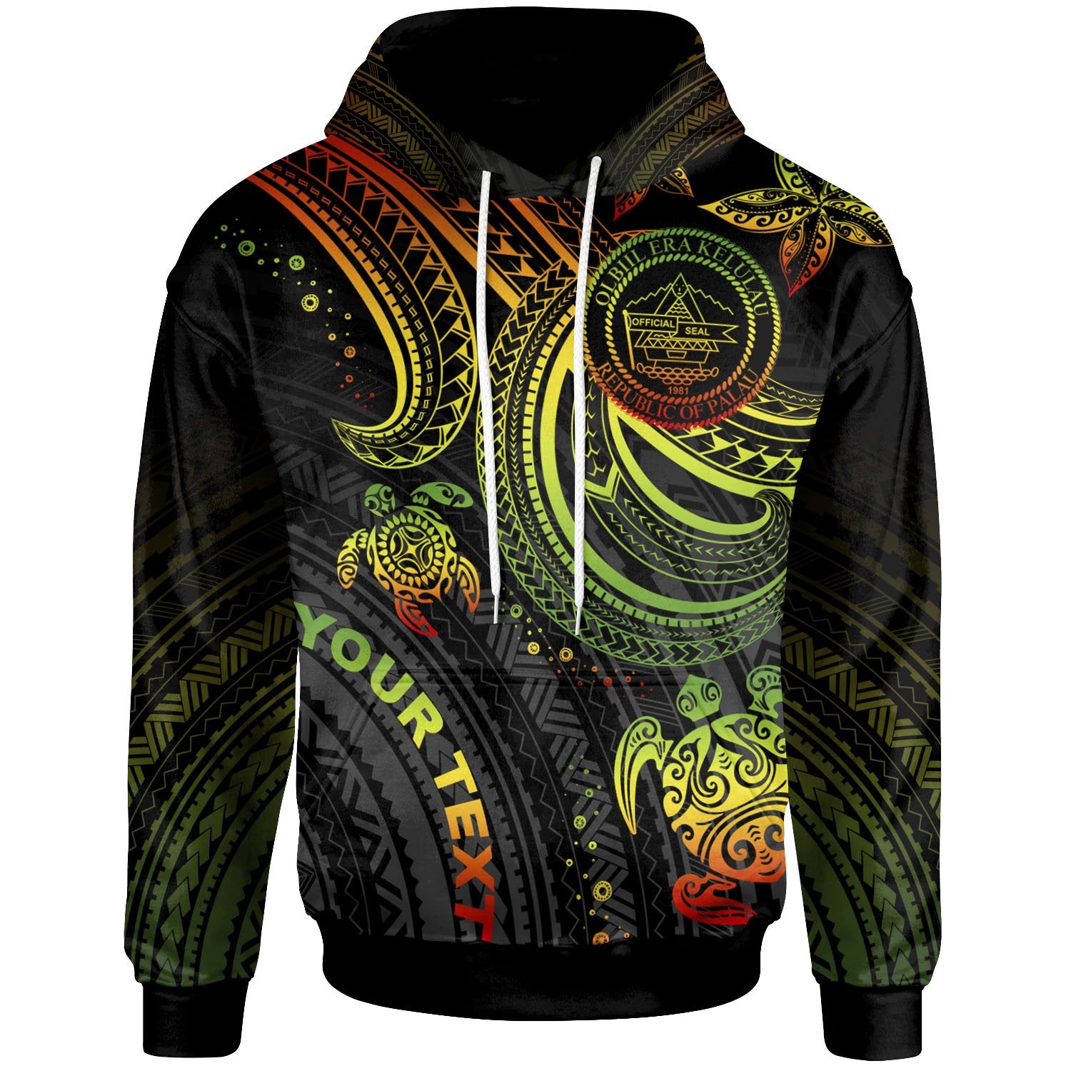 Palau Custom Hoodie Reggae Turtle Unisex Reggae - Polynesian Pride