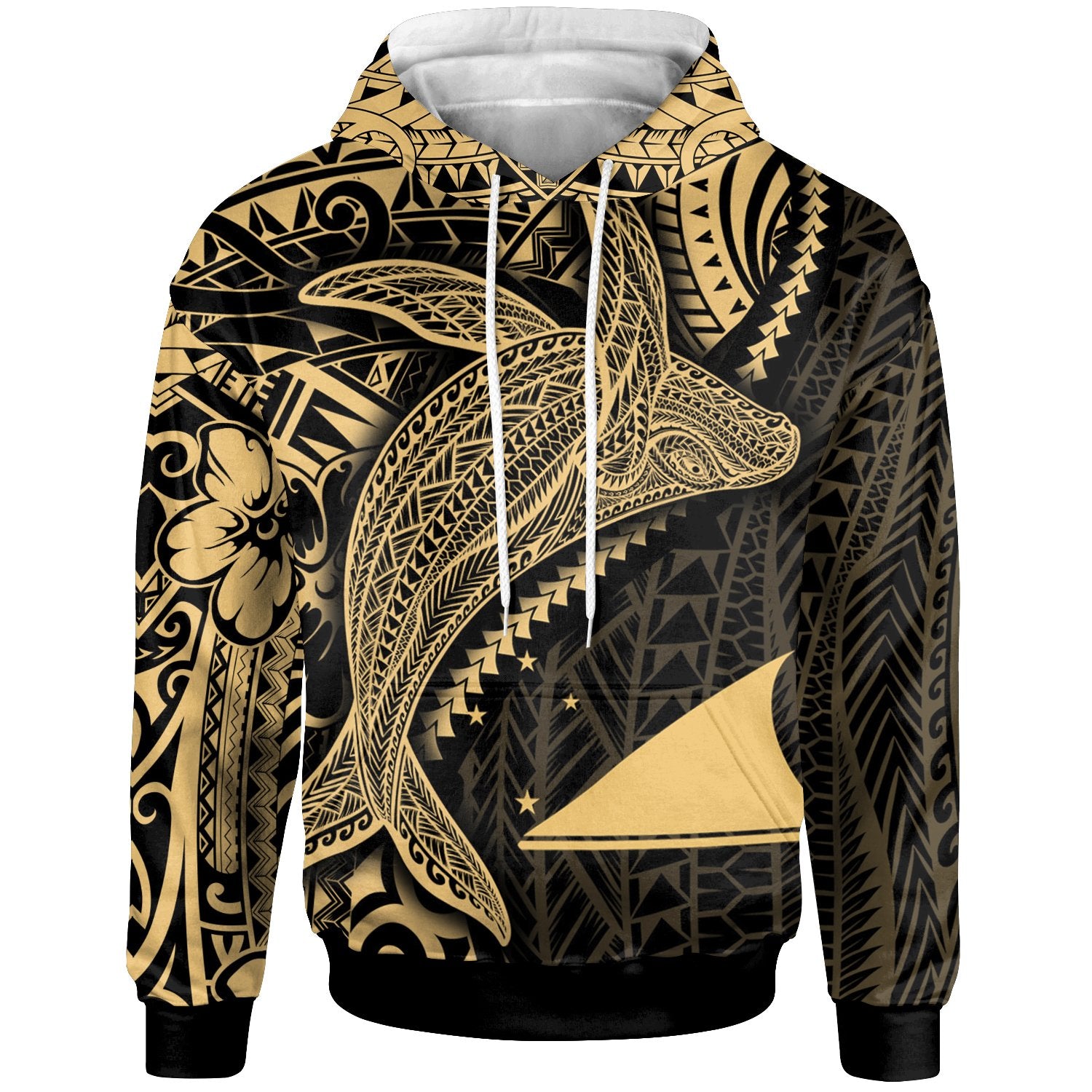 Tokelau Hoodie Humpback Whale & Coat of Arms Gold Unisex Gold - Polynesian Pride