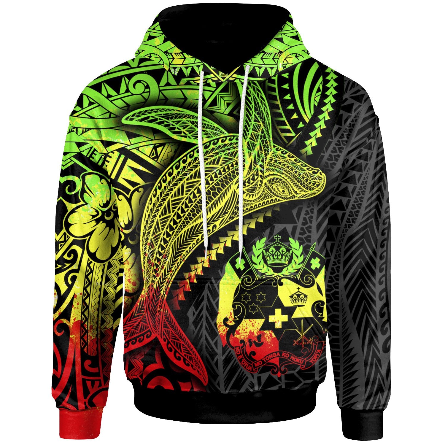 Tonga Hoodie Humpback Whale & Coat of Arms Reggae Unisex Reggae - Polynesian Pride