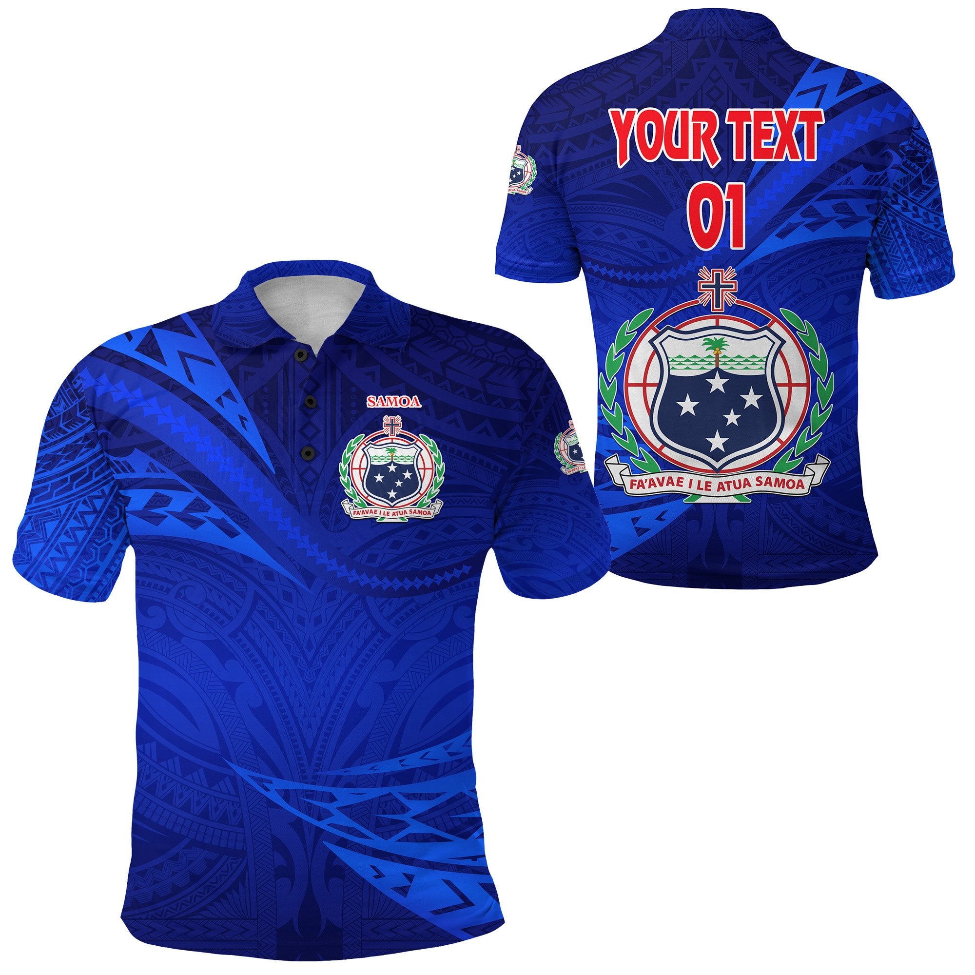 Custom Manu Samoa Rugby Polo Shirt Unique Version Full Blue, Custom Text and Number Unisex Blue - Polynesian Pride