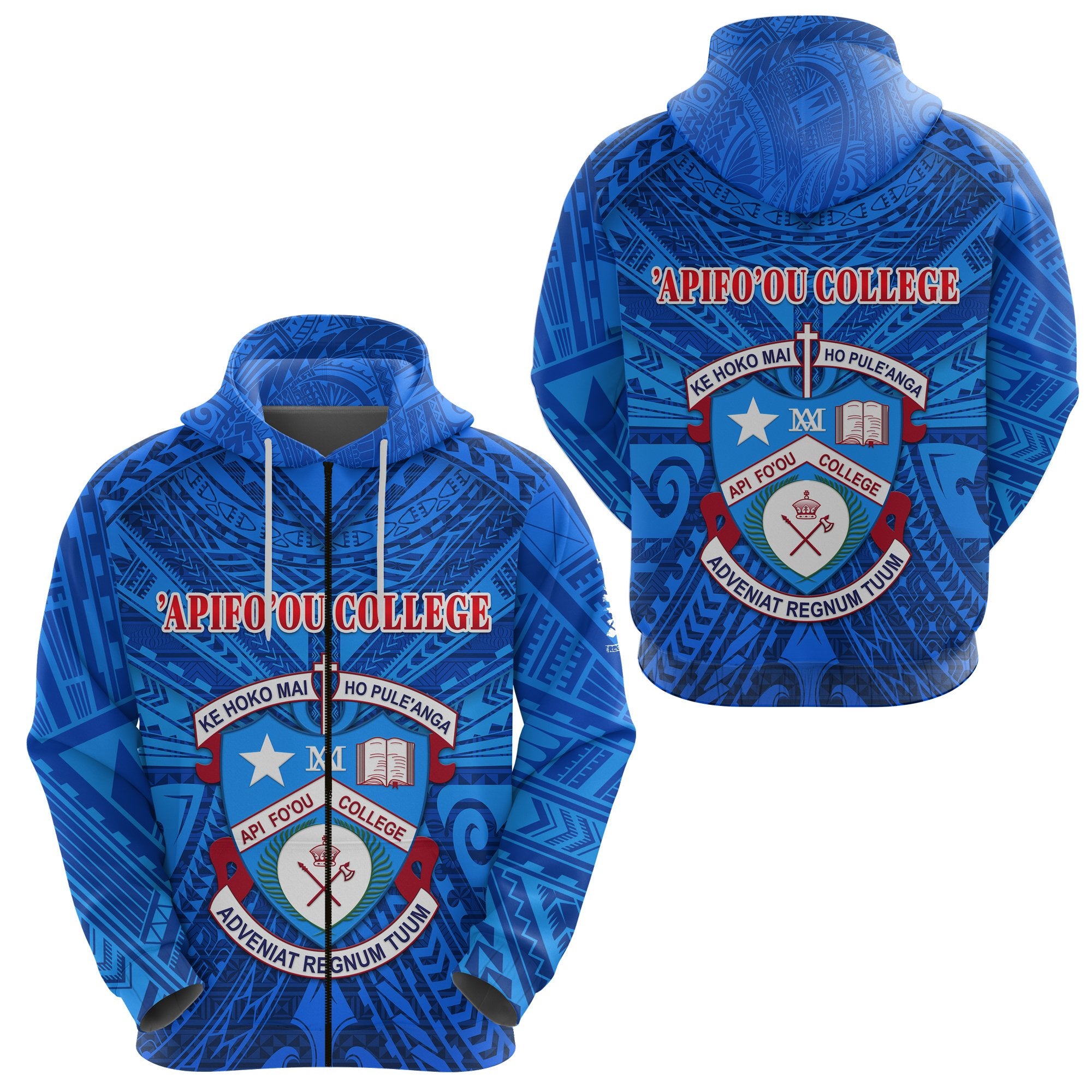 Kolisi Apifoou College Tonga Zip Hoodie Full Blue Unisex Blue - Polynesian Pride