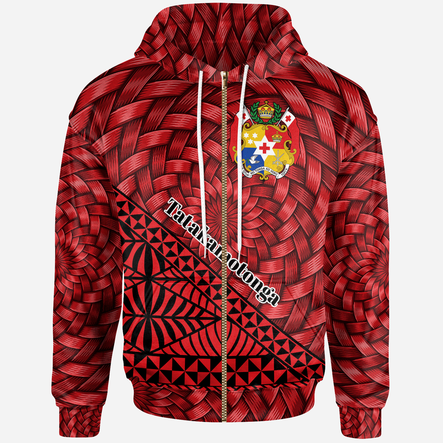 Tonga Zip Hoodie Tatakamotonga Tapa Patterns With Bamboo Unisex Red - Polynesian Pride