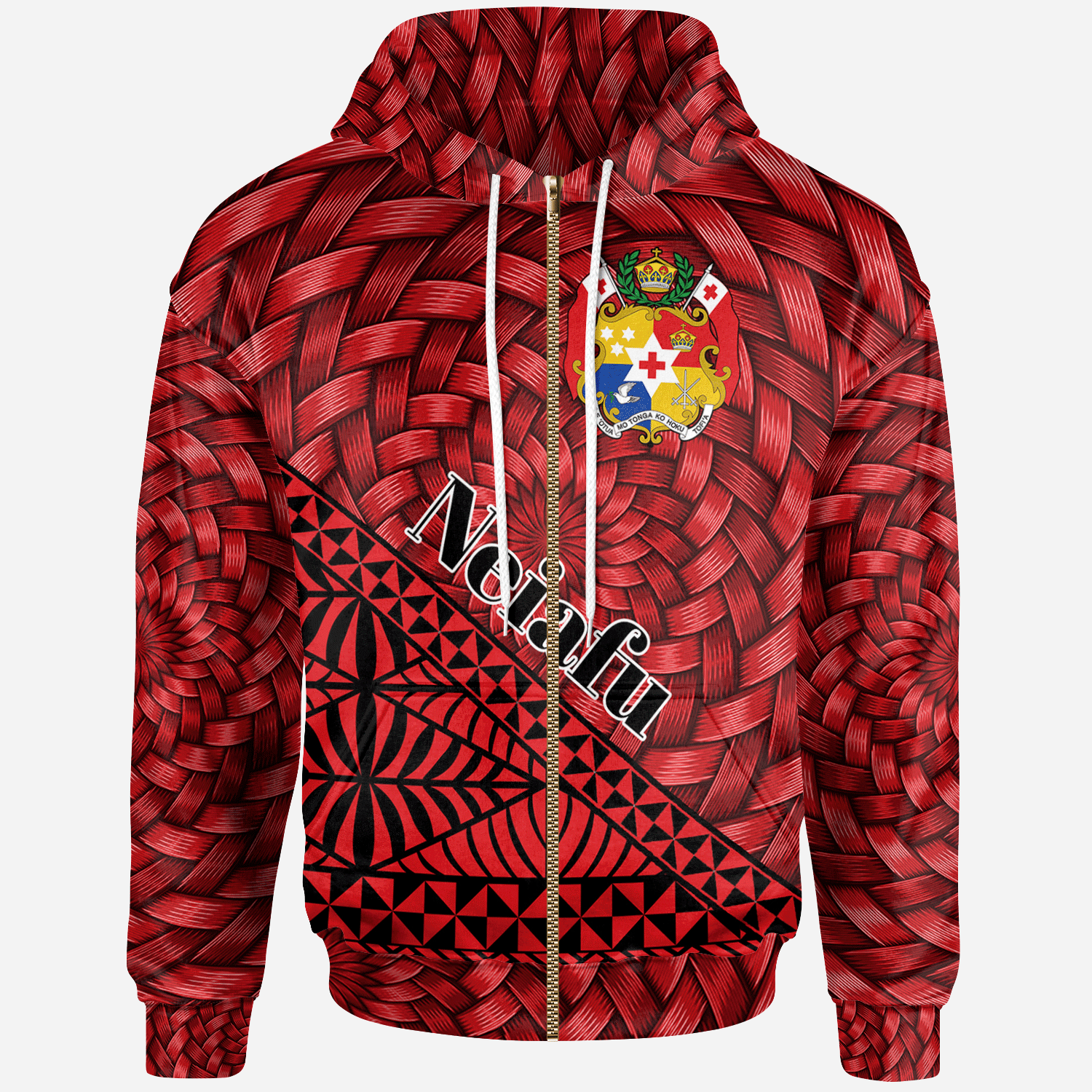 Tonga Zip Hoodie Neiafu Tapa Patterns With Bamboo Unisex Red - Polynesian Pride