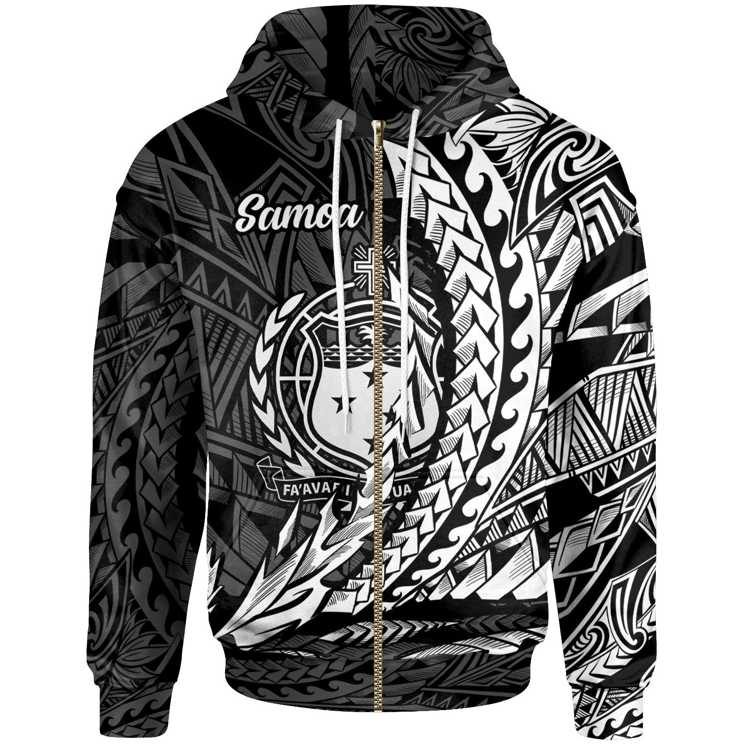 Samoa Zip Hoodie White Wings Style Unisex Black - Polynesian Pride