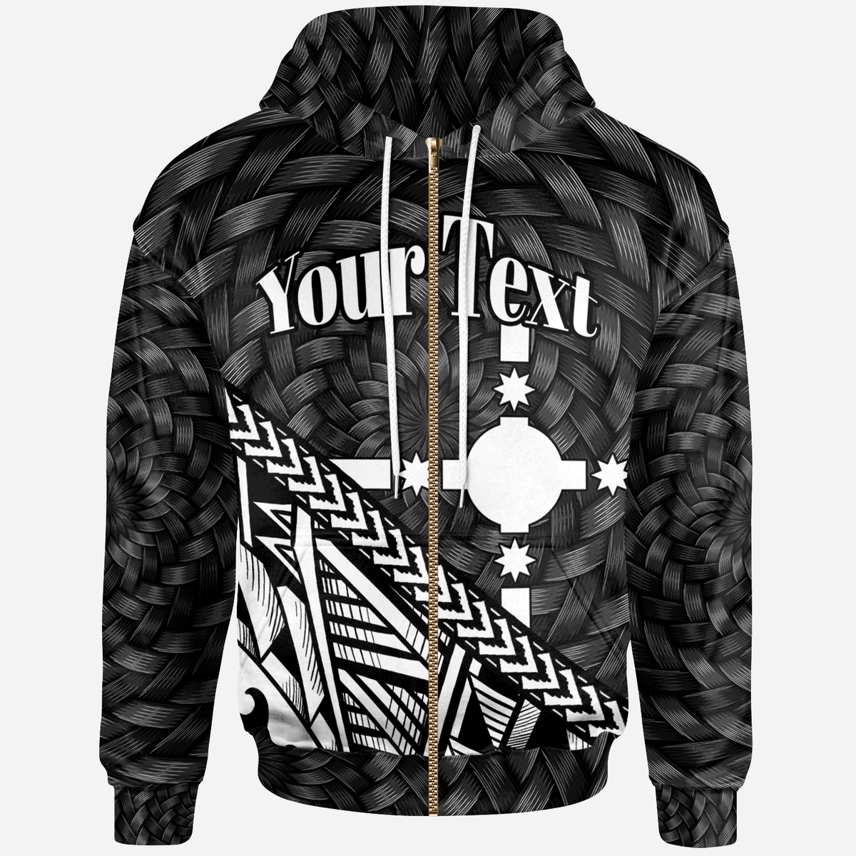 Rotuma Zip Hoodie Custom White Tapa Patterns With Bamboo White - Polynesian Pride