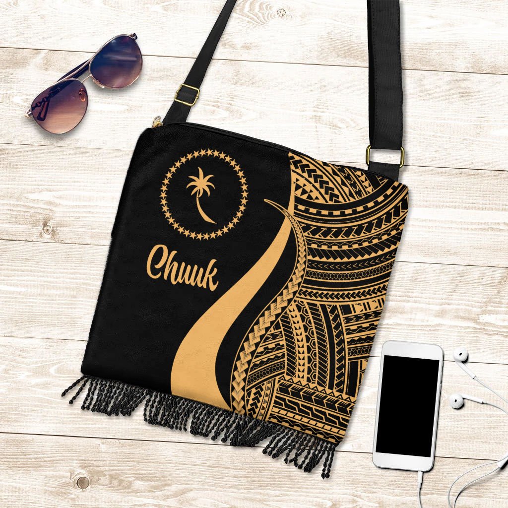 Chuuk Boho Handbag - Gold Polynesian Tentacle Tribal Pattern Boho Handbag One Size Gold - Polynesian Pride