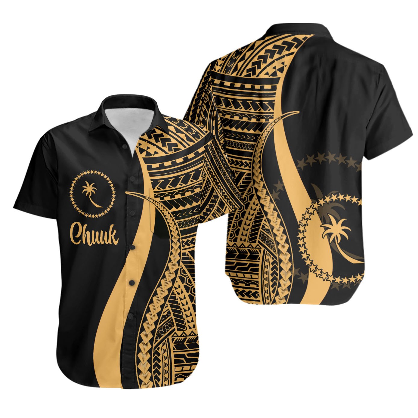 Chuuk Short Sleeve Shirts - Gold Polynesian Tentacle Tribal Pattern Unisex Gold - Polynesian Pride