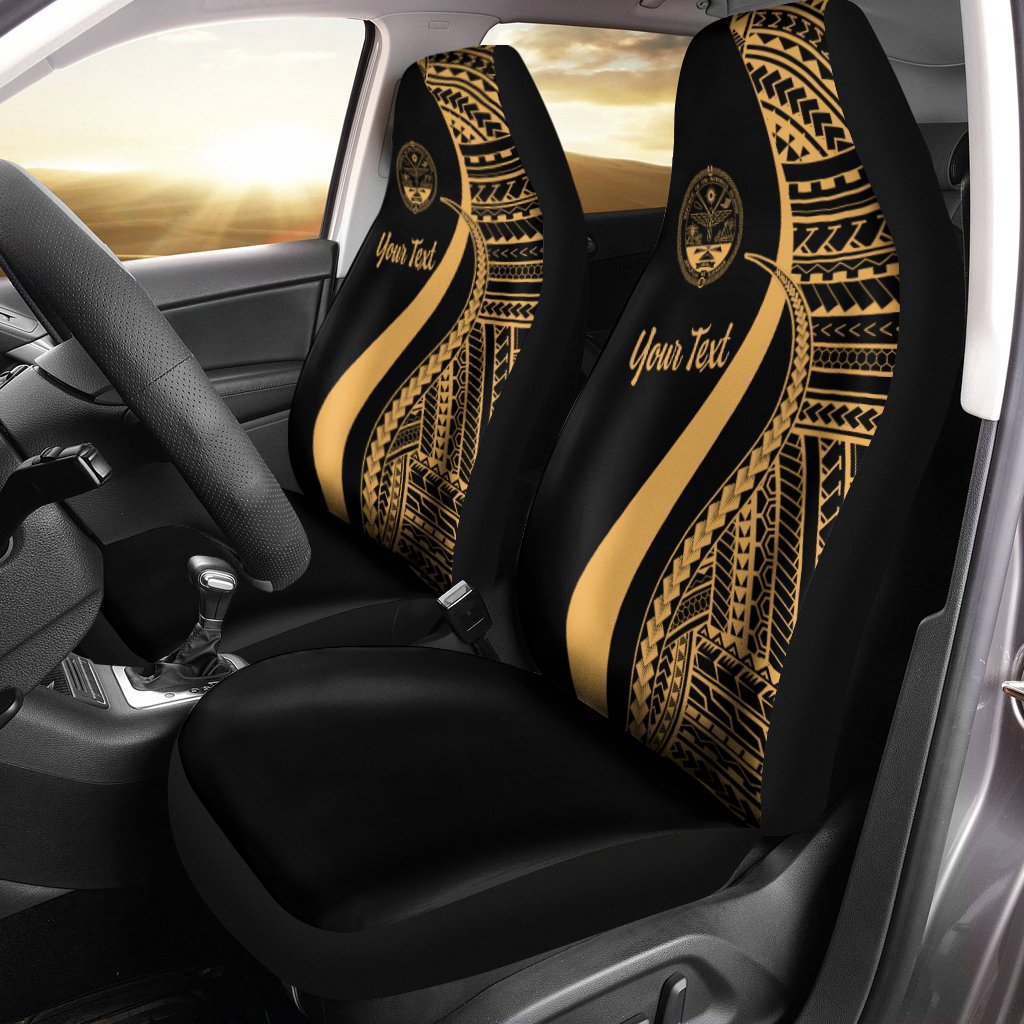 Marshall Islands Custom Personalised Car Seat Covers - Gold Polynesian Tentacle Tribal Pattern Crest Universal Fit Gold - Polynesian Pride