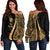 New Caledonia Women's Off Shoulder Sweater - Gold Polynesian Tentacle Tribal Pattern Gold - Polynesian Pride